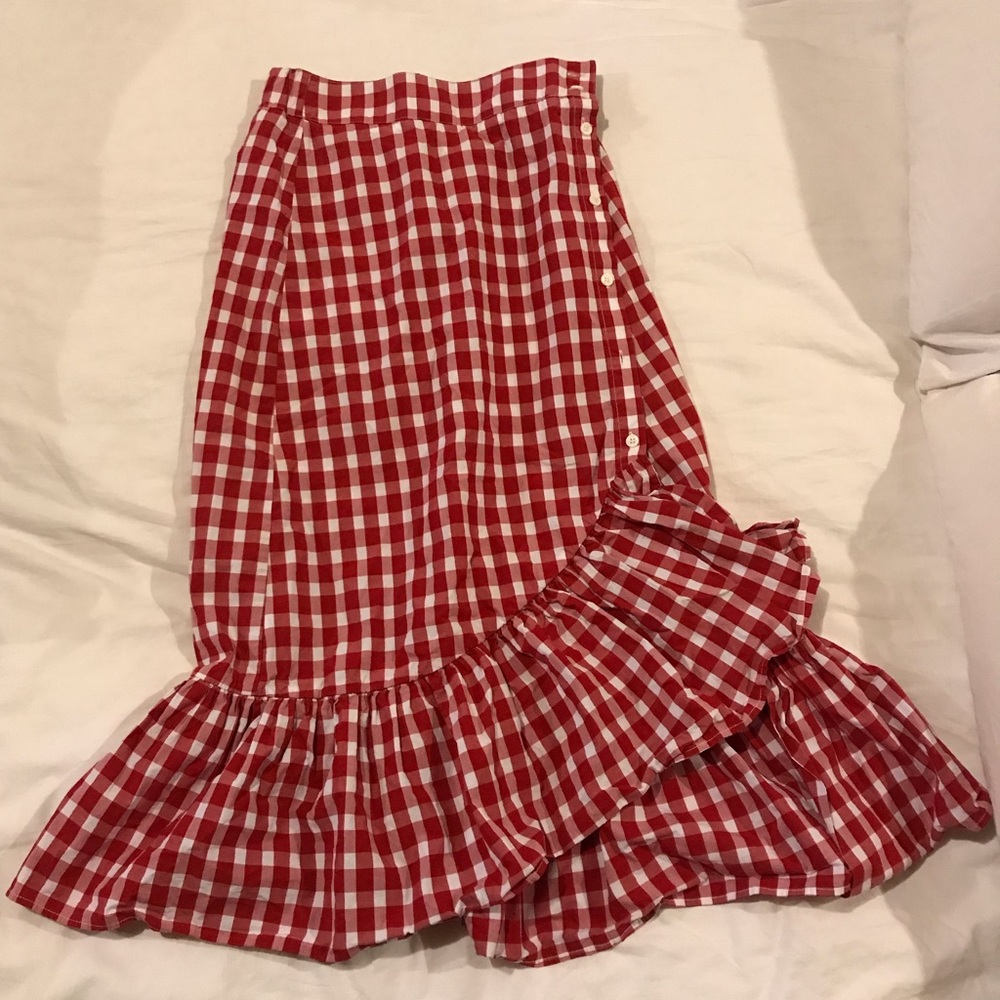 Zara Red Gingham Ruffle Skirt